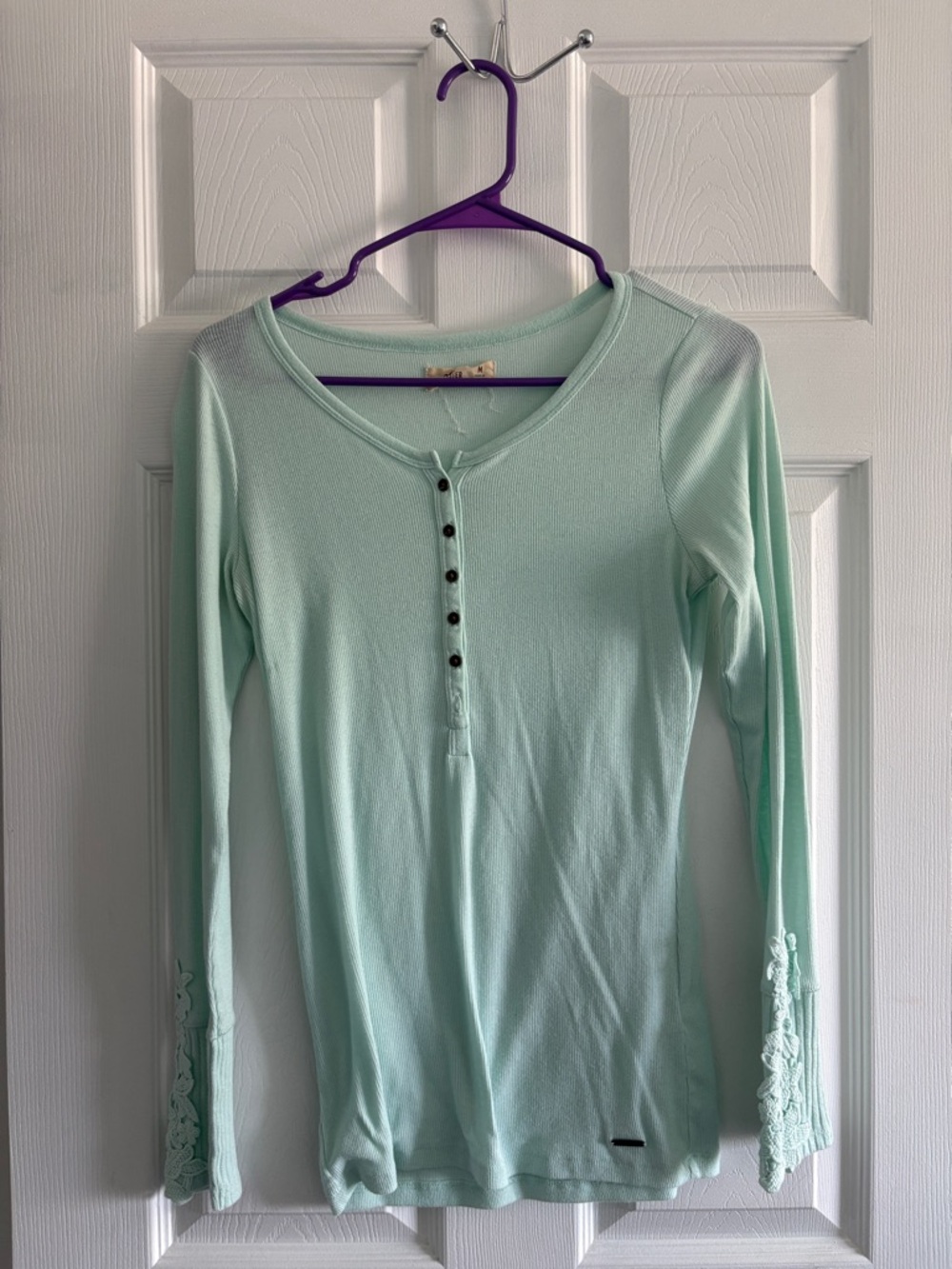 Hollister Mint Green Long Sleeve Henley Top